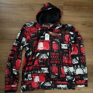 Anime Graphic Hoodie – Red/Black/White – Size: LARGE